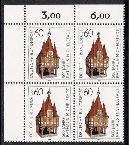 BUND 1984 Michel-Nummer 1200 postfrisch BLOCK ECKRAND oben links