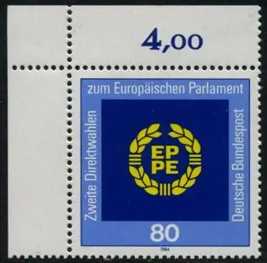 BUND 1984 Michel-Nummer 1209 postfrisch EINZELMARKE ECKRAND oben links