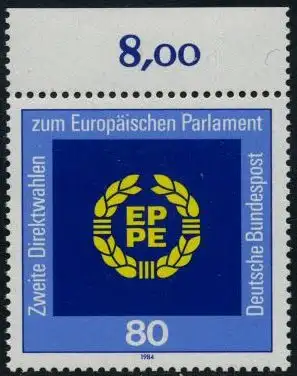BUND 1984 Michel-Nummer 1209 postfrisch EINZELMARKE RAND oben