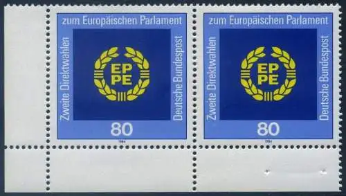 BUND 1984 Michel-Nummer 1209 postfrisch horiz.PAAR ECKRAND unten links