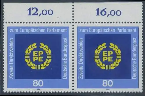 BUND 1984 Michel-Nummer 1209 postfrisch horiz.PAAR RAND oben