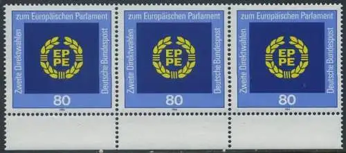 BUND 1984 Michel-Nummer 1209 postfrisch horiz.STRIP(3) RAND unten