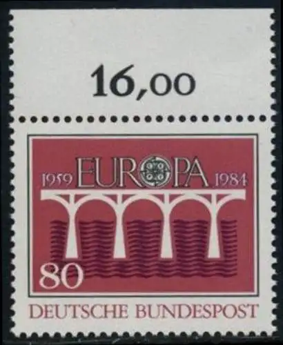 BUND 1984 Michel-Nummer 1211 postfrisch EINZELMARKE RAND oben (a)
