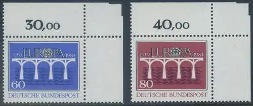 BUND 1984 Michel-Nummer 1210-1211 postfrisch SATZ(2) EINZELMARKEN ECKRÄNDER oben rechts