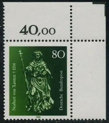 BUND 1984 Michel-Nummer 1212 postfrisch EINZELMARKE ECKRAND oben rechts