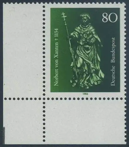 BUND 1984 Michel-Nummer 1212 postfrisch EINZELMARKE ECKRAND unten links