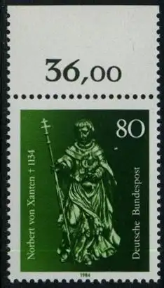 BUND 1984 Michel-Nummer 1212 postfrisch EINZELMARKE RAND oben (b)