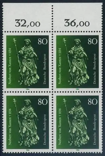 BUND 1984 Michel-Nummer 1212 postfrisch BLOCK RÄNDER oben