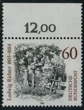 BUND 1984 Michel-Nummer 1213 postfrisch EINZELMARKE RAND oben