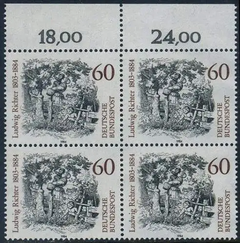 BUND 1984 Michel-Nummer 1213 postfrisch BLOCK RÄNDER oben