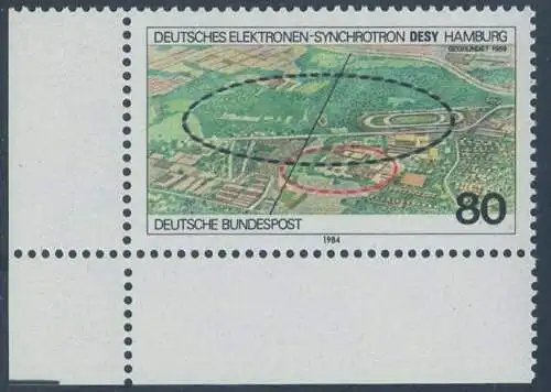 BUND 1984 Michel-Nummer 1221 postfrisch EINZELMARKE ECKRAND unten links