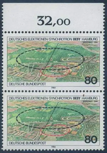 BUND 1984 Michel-Nummer 1221 postfrisch vert.PAAR RAND oben