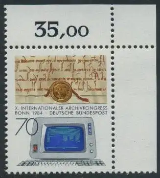 BUND 1984 Michel-Nummer 1224 postfrisch EINZELMARKE ECKRAND oben rechts