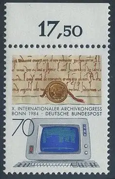 BUND 1984 Michel-Nummer 1224 postfrisch EINZELMARKE RAND oben (a)