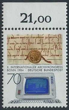 BUND 1984 Michel-Nummer 1224 postfrisch EINZELMARKE RAND oben (b)