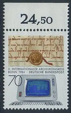 BUND 1984 Michel-Nummer 1224 postfrisch EINZELMARKE RAND oben (c)