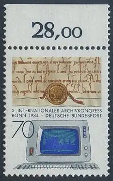 BUND 1984 Michel-Nummer 1224 postfrisch EINZELMARKE RAND oben (d)