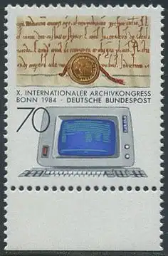 BUND 1984 Michel-Nummer 1224 postfrisch EINZELMARKE RAND unten