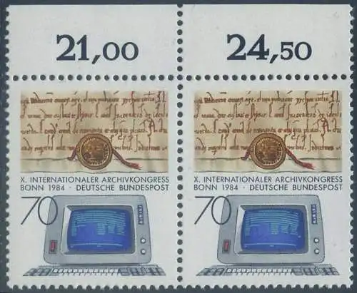 BUND 1984 Michel-Nummer 1224 postfrisch horiz.PAAR RAND oben