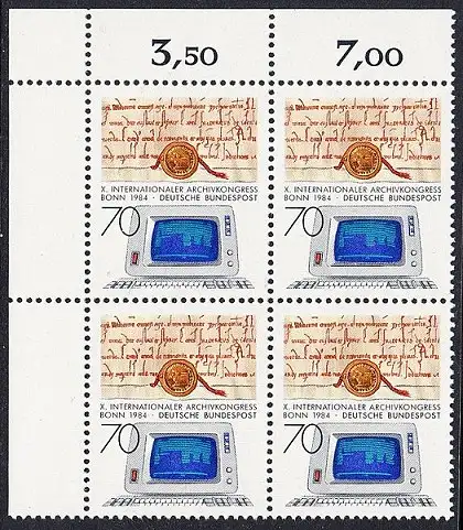 BUND 1984 Michel-Nummer 1224 postfrisch BLOCK ECKRAND oben links