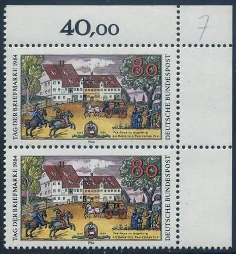 BUND 1984 Michel-Nummer 1229 postfrisch vert.PAAR ECKRAND oben rechts