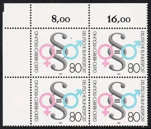 BUND 1984 Michel-Nummer 1230 postfrisch BLOCK ECKRAND oben links