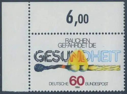 BUND 1984 Michel-Nummer 1232 postfrisch EINZELMARKE ECKRAND oben links