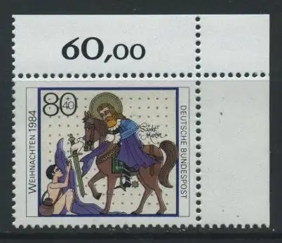 BUND 1984 Michel-Nummer 1233 postfrisch EINZELMARKE ECKRAND oben rechts