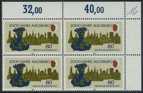 BUND 1985 Michel-Nummer 1234 postfrisch BLOCK ECKRAND oben rechts