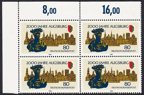 BUND 1985 Michel-Nummer 1234 postfrisch BLOCK ECKRAND oben links