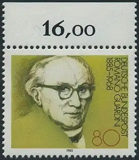 BUND 1985 Michel-Nummer 1237 postfrisch EINZELMARKE RAND oben