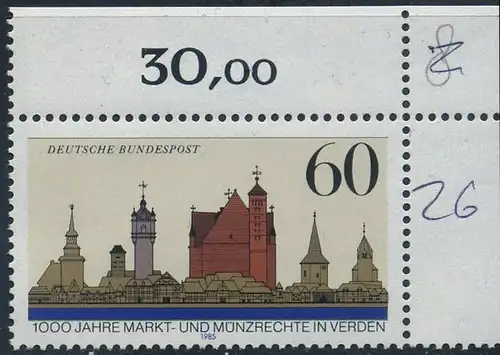 BUND 1985 Michel-Nummer 1240 postfrisch EINZELMARKE ECKRAND oben rechts (b)