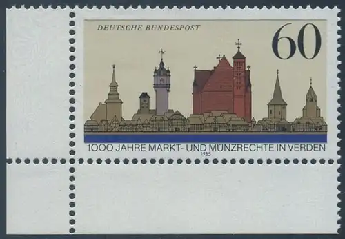BUND 1985 Michel-Nummer 1240 postfrisch EINZELMARKE ECKRAND unten links