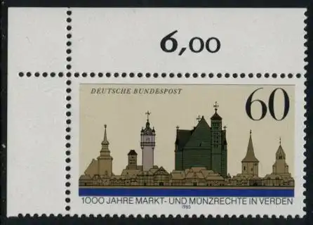 BUND 1985 Michel-Nummer 1240 postfrisch EINZELMARKE ECKRAND oben links