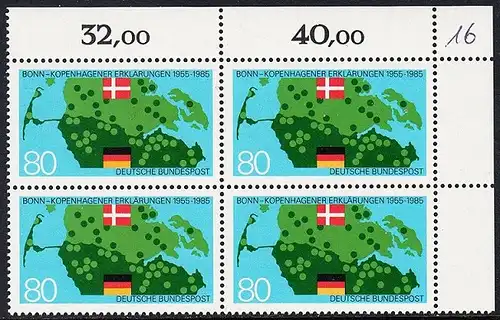 BUND 1985 Michel-Nummer 1241 postfrisch BLOCK ECKRAND oben rechts