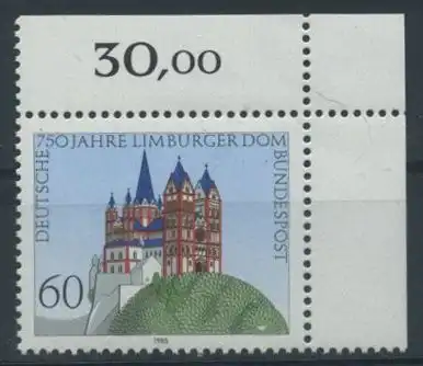 BUND 1985 Michel-Nummer 1250 postfrisch EINZELMARKE ECKRAND oben rechts