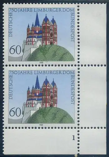 BUND 1985 Michel-Nummer 1250 postfrisch vert.PAAR ECKRAND unten rechts (FN)