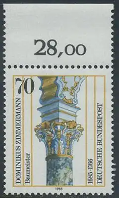BUND 1985 Michel-Nummer 1251 postfrisch EINZELMARKE RAND oben (c)