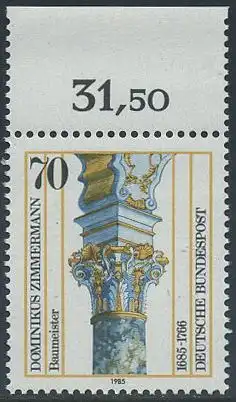 BUND 1985 Michel-Nummer 1251 postfrisch EINZELMARKE RAND oben (d)