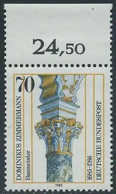 BUND 1985 Michel-Nummer 1251 postfrisch EINZELMARKE RAND oben (b)