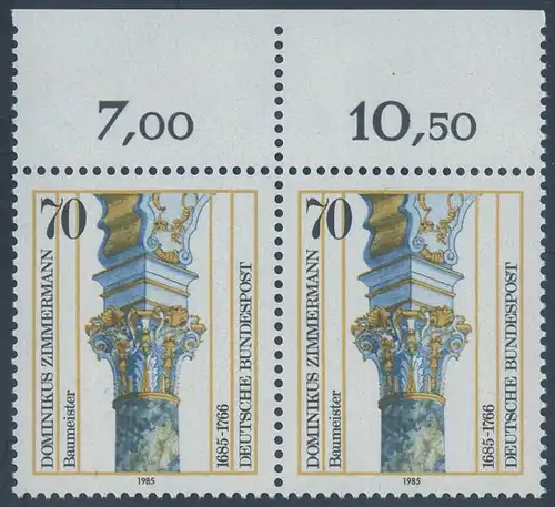 BUND 1985 Michel-Nummer 1251 postfrisch horiz.PAAR RAND oben