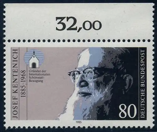 BUND 1985 Michel-Nummer 1252 postfrisch EINZELMARKE RAND oben (b)