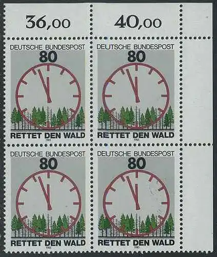 BUND 1985 Michel-Nummer 1253 postfrisch BLOCK ECKRAND oben rechts (b)