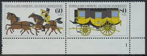 BUND 1985 Michel-Nummer 1256 postfrisch horiz.PAAR ECKRAND unten rechts (FN)