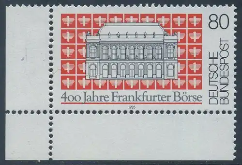 BUND 1985 Michel-Nummer 1257 postfrisch EINZELMARKE ECKRAND unten links