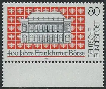 BUND 1985 Michel-Nummer 1257 postfrisch EINZELMARKE RAND unten