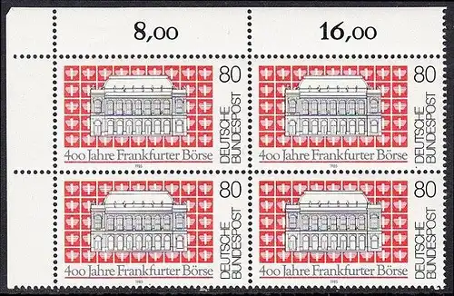 BUND 1985 Michel-Nummer 1257 postfrisch BLOCK ECKRAND oben links