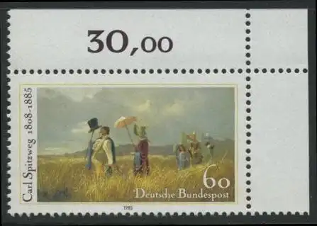 BUND 1985 Michel-Nummer 1258 postfrisch EINZELMARKE ECKRAND oben rechts