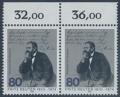 BUND 1985 Michel-Nummer 1263 postfrisch horiz.PAAR RAND oben