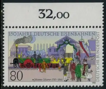 BUND 1985 Michel-Nummer 1264 postfrisch EINZELMARKE RAND oben (c)